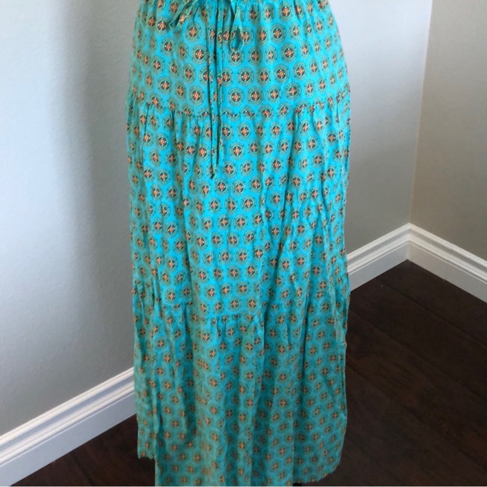 ⭐️ Mossimo Supply Company tiered print turquoise maxi skirt elastic waist L